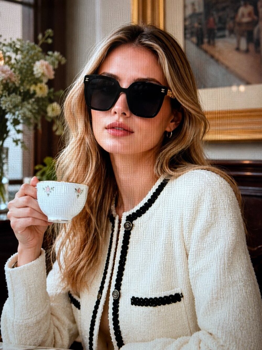✨ NWT AUTH CHANEL Black Square Gold Letter Sunglasses ✨